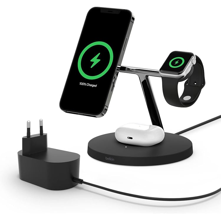 Belkin MagSafe 3 in 1 Kabellose Ladestation, 15W iPhone und Apple 