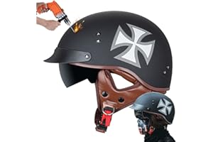 CNNGU Motorrad Helm,Retro Stil Motorradhelm,Halbhelm,DOT/ECE-Zertifizierung, Mit Sonnenbrille, Geeignet Für Den Einsatz In Vier Jahreszeiten, ABS-Helmkörper, Herausnehmbares Innenfutter