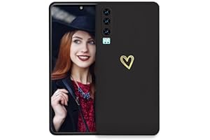 POUHYE Funda para Huawei P30 Carcasa, [Protección de cámara] Case con Moda Love-Heart Patrón Ultra Fina Suave TPU Silicona Carcasa Anti-Choques Anti-Arañazos Funda Negro