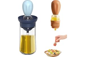 CLENP Bouteille d'huile avec pinceau en silicone, 2 en 1 Distributeur d'huile d'olive en verre Bouteille distributrice d'huile pour la cuisine, le gril, la cuisson, facile à nettoyer