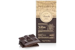 Venchi Tablette de chocolat Montezuma 75% Grué 70 g - Chocolat noir aux éclats de fèves de cacao torréfiées - Sans gluten