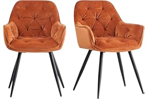 AINPECCA Dining chairs with Velvet Thick Padded Upholstered Kitchen Tub Chair Armchair with Backrest Metal Legs Living room Reception Leisure Chairs for Bedroom Lounge Office(Orange,2)