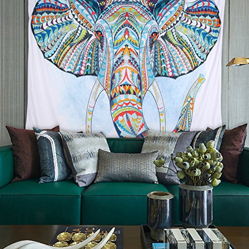 Kinlo Indian Elephant Mandala Tapisserie Hippie Wandteppich Bohemian Wohnheim Decor Wandbehang Tabelle Vorhang Wanddecke von Polyester(200x150cm)