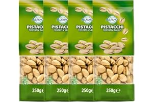 Alfano dal 1940 Pistacchi Salati Tostati 250g Frutta Secca Ricca di Fibre e Magnesio, Fonte di Potassio Ideale come Snack Aperitivo (4 Pezzi)