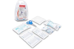 LEDDY LIVING Kompletny zestaw pierwszej pomocy do domu, samochodu, pracy i podróży - idealny na sytuacje motocyklowe, kemping i piesze wycieczki - przenośna mini torba z nożyczkami, łatkami, bandażami i