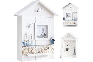 Hengrongshen Schlüsselkasten Modern, 30X22CM, Boot Schlüsselbox, Aus Holz Schlüsselkasten Weiß, Schlüsselkasten Vintage Kann im Wohnzimmer, Schlafzimmer, Arbeitszimmer, Fenster Usw, Aufgehängt Werden