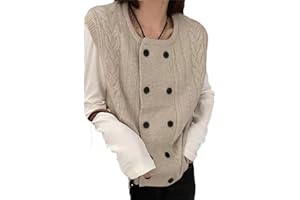 ALLOAONE Chaleco De Punto con Cuello Redondo Y Doble Botonadura para Mujer, Suéter Sin Mangas, Cárdigan Suelto, Camiseta Sin Mangas