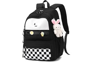 JANSBEN School Bag for Girls Boys Backpack Water Resistant Primary Junior Casual Daypack Teenage Rucksack with Laptop Compartment & Anti Theft Large Multi-Pocket Black Nylon(21L)