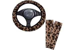 IKOPFLN Couvre-Volant Universel Élégant Motif Léopard - Design Chic -Protection Tendance Intérieur Auto - Fourrure Douce Anti-Glisse 36-38 cm - Accessoire Mode Hiver Chaleureux