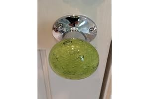 CHATTELS Beautiful Pair of Large Green/Sage Contemporary/Retro Round Smooth Bubble Glass Chrome Mortice Door Knobs/Handles