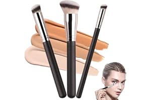 LEIKEDUN 3Pcs Pinceau Fond de Teint, Pinceau Anticernes, Pinceau de Maquillage Professionnel pour Maquillage du Visage, Foundation Brush pour Mélange Liquide, Crème, Poudre, Fard à Joues ou Anticerne (A)