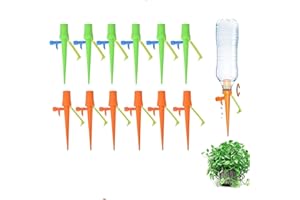 AREVERA 12Pcs Self Plant Watering Devices with Valve Control, Automatic Watering Spikes Devices with Slow Release and Anti-Tilt Anti-Down Bracket for Indoor Outdoor Plants Watering Drip Irrigation