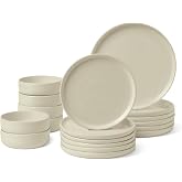 Amazon Basics Glazed Stoneware Dinnerware Set, 18 Pieces, 6 Complete Services, Dishwasher Safe, Ivory