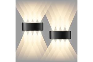 CHEVVY Lot de 2 Applique Murale LED Noir 8W, Intérieur Exterieur Murale, IP65 Lampe Blanche Chaude 3000K Murales, Moderne Carré Up Down en Aluminium pour Chambre, Salon, Hôtel