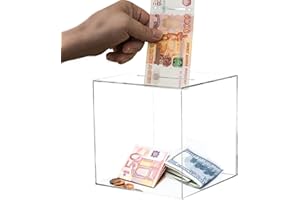 QURYGIN 12×12cm Clear Acrylic Money Box - Clear Piggy Bank For Adults Kids, Clear Small Money Box, Unopenable Clear Bank Box, Money Tip Change Box, Square Money Box, Transparent Piggy Bank, Money Saving Box