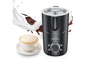 COLDFILL Espumador de Leche 8 en 1-400ml Espumador Leche Electrico para Café con leche, Chocolate Caliente, Capuchino, Espuma Caliente y Fría, Acero Inoxidable, Apto Para Lavavajillas, Negro
