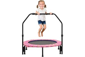 NUKDEY 36'' Kids Trampoline Mini Foldable Trampoline with Adjustable Foam Handrail & Safety Padded Protective Cover Fitness Exercise Bungee Rebounder Jumper Indoor Outdoor Use for Toddler Boys Girls