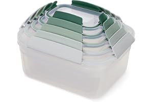 Joseph Joseph Nest Lock, Juego de 5 Recipientes de Plástico para Conservar Alimentos con Tapa, A Prueba de Fugas, Herméticos, Ahorran Espacio, Almacenamiento en la Cocina, Verde Salvia