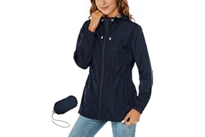 Rapbin Imperméable pour femmes, veste de pluie légère et pliable, avec capuche et poche, style trench-coat