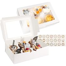 Boite Gateau Boîtes Cupcakes 12 Trous Avec Fenêtre - Lot De 10 En Carton Blanc, Supports Papier Inclus Boîte Carton Muffins