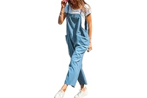 Dazzerake Salopette Femme en Coton et Lin Salopettes Femme avec Poches à Couleur Unie Salopette à Bretelles Été Vêtement Femme Chic sans Manche