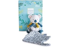 Doudou et Compagnie - Peluche Koala avec Doudou Mouchoir Imprimé - Yoca le Koala - Bleu - 15 cm - Boite Cadeau - Idée Cadeau Naissance Fille ou Garçon - Garantie Doudou Perdu - DC3667