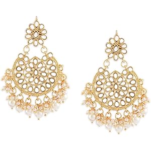 Zaveri Pearls Gold Tone Kundan & Pearls Dangle Earring For Women-ZPFK8661