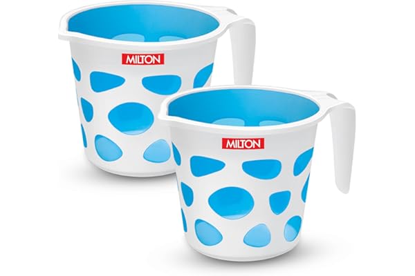 MILTON Duplex Plastic Mug Set of 2, 1.5 L Each Lightweight & Unbreakable Bath Mug with Easy Grip Handle Classy Design I Ideal for Bathing, Kitchen & Utility Use, Blue