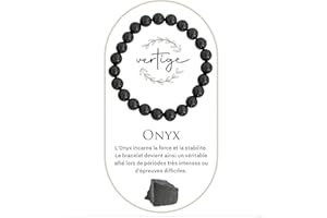 VERTIGE Bracelet de lithothérapie ONYX, Pierres 8mm Minérales, Source de bien être Psychique et Physique, Apporte FORCE, PROTECTION, STABILITÉ et CONFIANCE, Bracelet Femme/Bracelet Homme