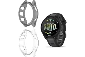HOMTERN 2-Pack Cases Compatible with GARMIN Forerunner 165/165 Music Case,Flexible TPU Heavy Protective Cover Shell Shockproof Scratch-Proof Protector Case,Black & Clear