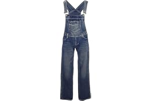 Anna-Kaci Womens Vintage Wash Straight Leg Denim Overalls with Pocket Bib