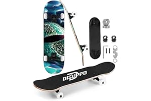 DISUPPO 79×21cm Skateboards pour Adultes, Filles, Garçons, Adolescents, Débutants, 7 Couches A-Level Maple Double Kick Concave Standard et Tricks Longboards (UniverseEye) (Skybrush)