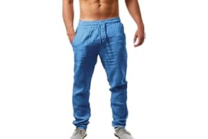 MJGKHIY Pantaloni Uomo Casual Estivi Vita Elastica con Coulisse Pantaloni Uomo Lino Fantasia Regular Fit Pantaloni Sport Cotone Lunghi Larghi Pantaloni da Lavoro Uomo