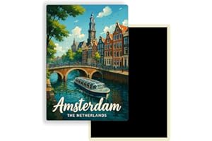FITYO Magnet Frigo Ville Touristique d'europe – 78 Modèles au Choix – Souvenirs Vacances – Aimant Réfrigérateur – Cadeau Original – Rectangle - 1 Unité (Amsterdam, Pays-Bas​)