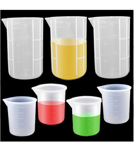 Set di 6 misurini in silicone, 500 ml/250 ml/100 ml/10 ml, riutilizzabili con scala, per fai da te, bricolage, laboratorio, cucina
