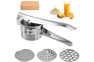 FDKJOK Potato Ricer, Mash Potato Masher Stainless Steel with 3 Interchangeable Discs, Heavy Duty Food Press, Multifunctional Ricer for Mashed Potatoes, Puree, Fruit and Veg(Silver)