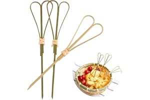 ABSOK Palillos de cóctel Palillos de dientes Suministros para fiestas Palillos de bambú Pinchos de nudos Palillos de dientes Palillos Aperitivos decorativos BBQ 100 unidades (en forma de corazón)