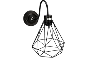 EDO Applique murale interieur LOFT ALAMBRA CORTO, 1 flamme industrielle, vintage, rétro, lampe de salon en métal noir, lampe de chambre avec douille E27, EDO777194