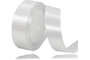 ALOHOVME Ruban Satin Blanc 25mm, 23 mètres Rubans de Tissu Couture Ruban Cadeau pour Décoration de Mariage, Emballage cadeau, Bouquet de fleurs, Artisanat DIY, Décoration gâteau d'anniversaire et Noël