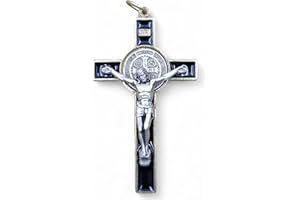 La Balestra Crocifisso per Collana, Croce di San Benedetto Made in Italy - Pendente Artigianale Crocifisso Placcato Oro 18K, Corpo di Cristo in Metallo - Medaglia San Benedetto (Nero)