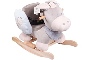 Nattou Wooden Rocking Animal Toy, Fully Padded Seat, Side Supports, Safety Belt, Handles For Small Hands, PETA-Approved Vegan, 100 Percent Super Soft Polyester, 10-36 Months, Donkey Cappuccino