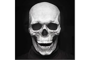 Supmaker Skull Mask Moving Jaw, Halloween Skull Mask Adult Entire Head Realistic Latex Helmet, Scary Skeleton Headgear