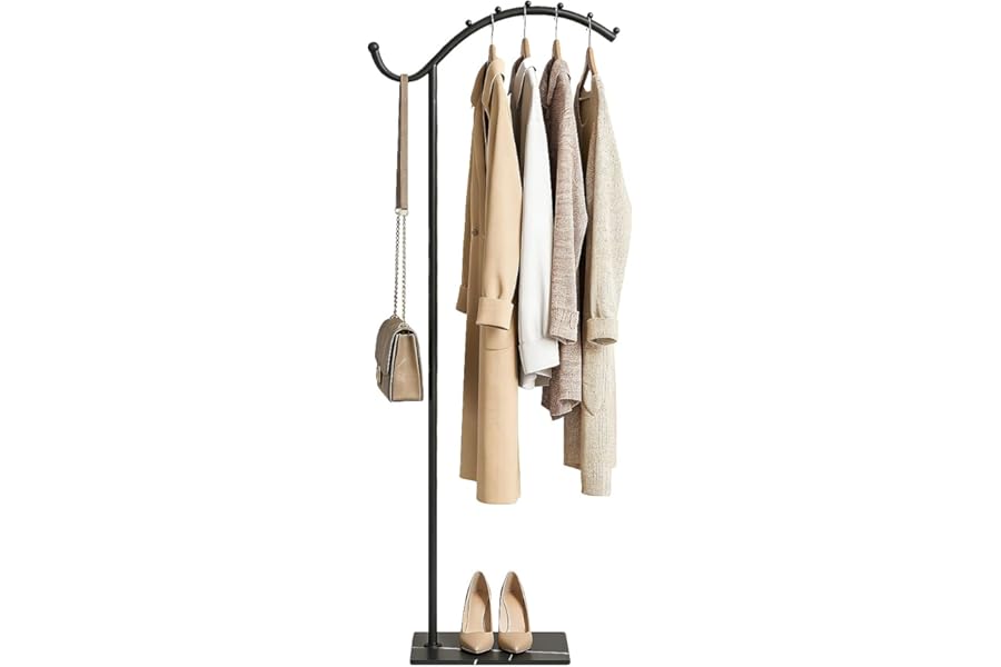 Elyyapt Coat Rack Freestanding Hall Coat Tree, L-Shaped Modern Clothes Hanger with Rock Slab Base, Clothes Rack Stand Heavy Duty Clothe Rail for Bedroom Hallways Hat Handbag Umbrella, 169x60cm