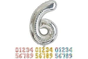 Ponmoo Luftballon Zahl 6 Silber, Riesen Nummer 0 1 2 3 4 5 6 7 8 9 10-19 20-29 30-39 40 50 60 70 80 90 100, groß Folienballons für Hochzeit Jubiläum, Geburtstagsballons Party Dekoration