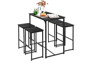 ZZINOKE Tavolo Bar con Sgabelli, Tavolo Cucina con 4 Sgabelli, Penisola Cucina con Sgabelli, adatto per Cucina, Sala da Pranzo, Bar,Tavolo da Bar 100 x 50 x 90 CM, 4 Sgabelli 30×40×65 CM（Nero）