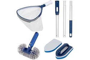 POOLAZA Kit de Nettoyage pour Piscine, Durable, Spa Skimmer et brosses avec poignée antidérapante et pôles en Aluminium de 91.5cm, Spa, Outils de Nettoyage pour Petite Piscine Gonflable