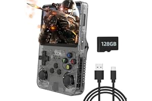 NUZIKU Consola de Juegos Portátil R36s, Consolas de Juegos con Sistema Linux de Código Abierto, Tarjeta TF de 128G, 10000 Juegos, Pantalla IPS de 3.5in, Consola de Mano Compatible con Varios Simuladores