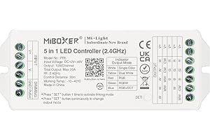 LIGHTEU®, Miboxer 2.4GHz 5 in 1 LED controller DC12V-48V Alta potenza Max. 20A, PWM alta/bassa frequenza, supporta push dimmer, PR5