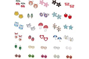 STROLL MOON 30 Pairs Girls Earrings Set, Stainless Steel Cute Stud Earrings Animals Flowers Pearl Earrings, Best Gifts for Teens Girls Women