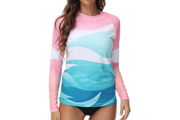VAYAGER Rashguard Femme, Maillot de Bain à Manches Longues pour Femme, Séchage Rapide Protection Solaire UV UPF 50+ Rash Guard pour Natation Surf